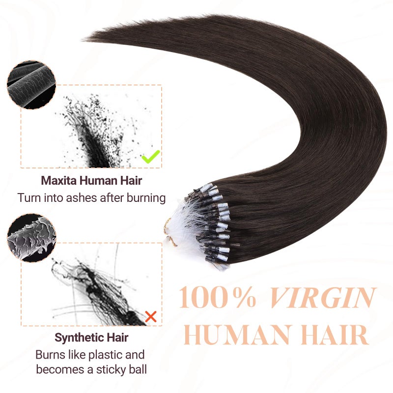MAXITA Microlink Hair Extensions Human Hair Dark Brown Micro Bead Hair Extensions Real Human Hair, 50g/50 Strands/Pack, 16 In - Image 5