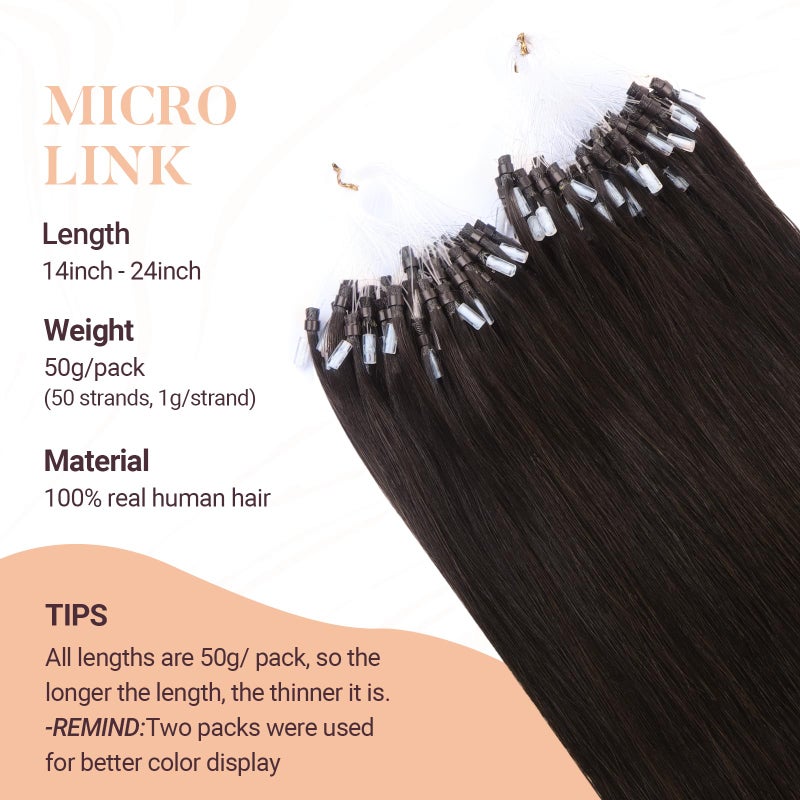 MAXITA Microlink Hair Extensions Human Hair Dark Brown Micro Bead Hair Extensions Real Human Hair, 50g/50 Strands/Pack, 16 In - Image 2