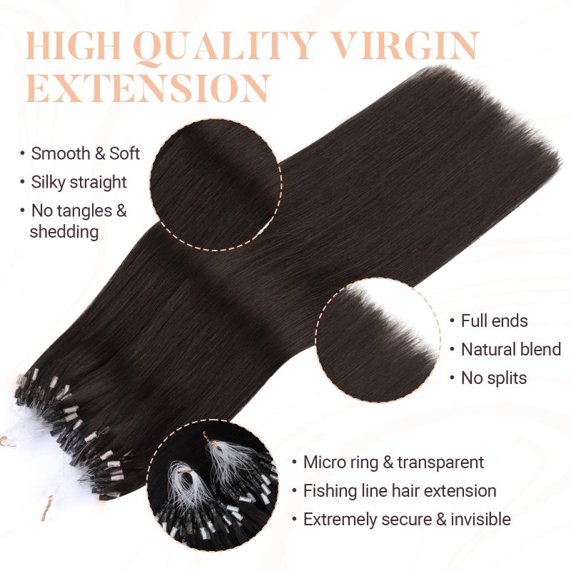 MAXITA Microlink Hair Extensions Human Hair Dark Brown Micro Bead Hair Extensions Real Human Hair, 50g/50 Strands/Pack, 16 In - Image 3