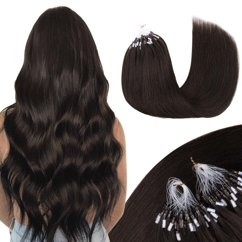MAXITA Microlink Hair Extensions Human Hair Dark Brown Micro Bead Hair Extensions Real Human Hair, 50g/50 Strands/Pack, 16 In - Image 1
