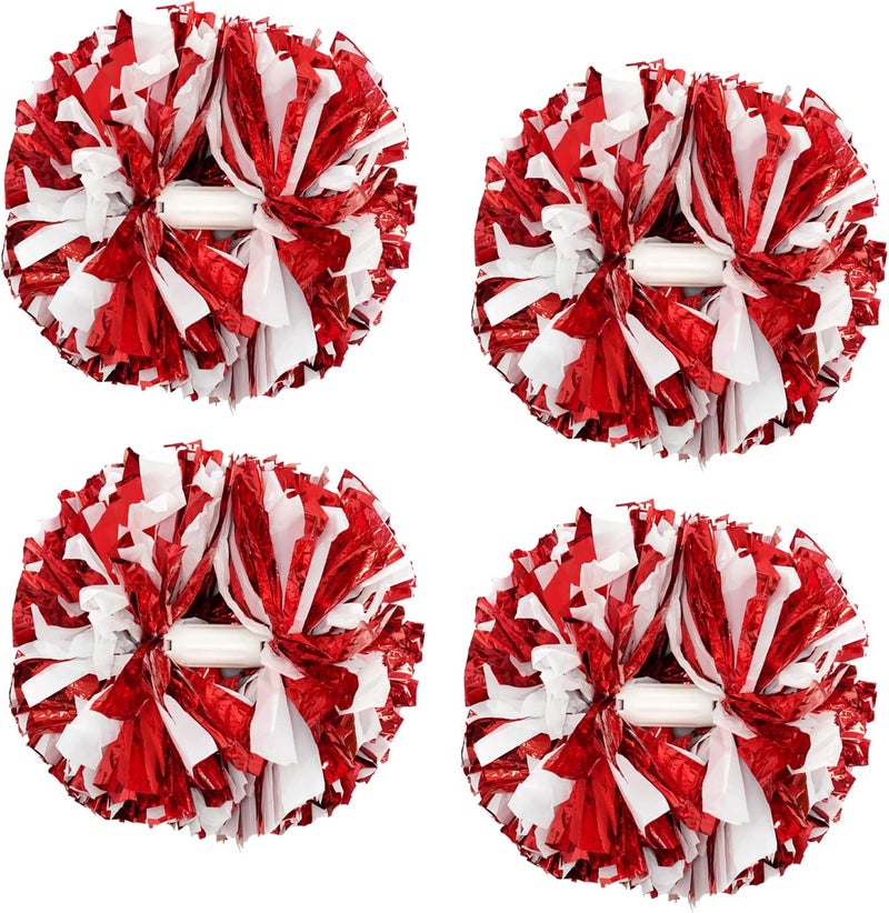 CREATIEE-PRO 4Pcs Metallic Cheerleading Pom Poms, Creatiee 2 Pair Cheerleader Cheering Squad Pompoms for School Sports Dance Games Team Spirit Cheer - Image 1