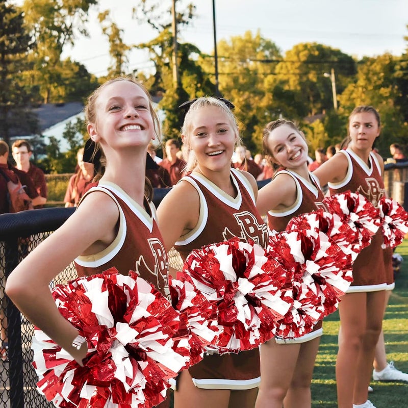 CREATIEE-PRO 4Pcs Metallic Cheerleading Pom Poms, Creatiee 2 Pair Cheerleader Cheering Squad Pompoms for School Sports Dance Games Team Spirit Cheer - Image 2
