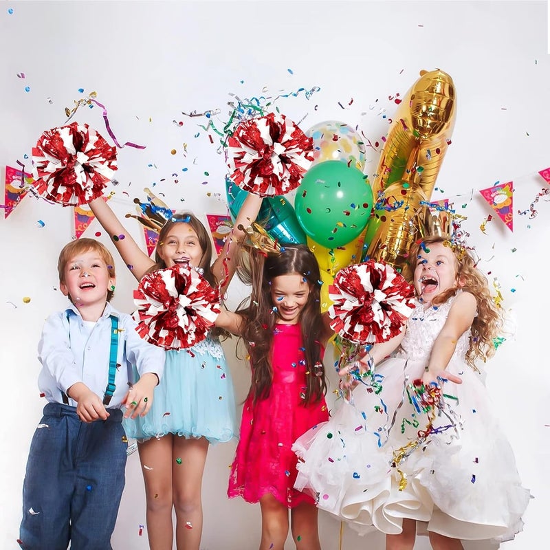 CREATIEE-PRO 4Pcs Metallic Cheerleading Pom Poms, Creatiee 2 Pair Cheerleader Cheering Squad Pompoms for School Sports Dance Games Team Spirit Cheer - Image 4