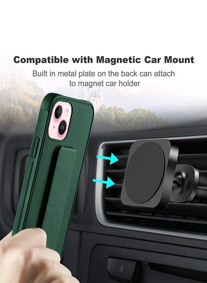 Wtech Hand Grip Foldable Magnetic Kickstand Wrist Strap Finger Grip With Built-In Iron Case Cover For Apple IPhone 15 2023 Dark Green - Image 3
