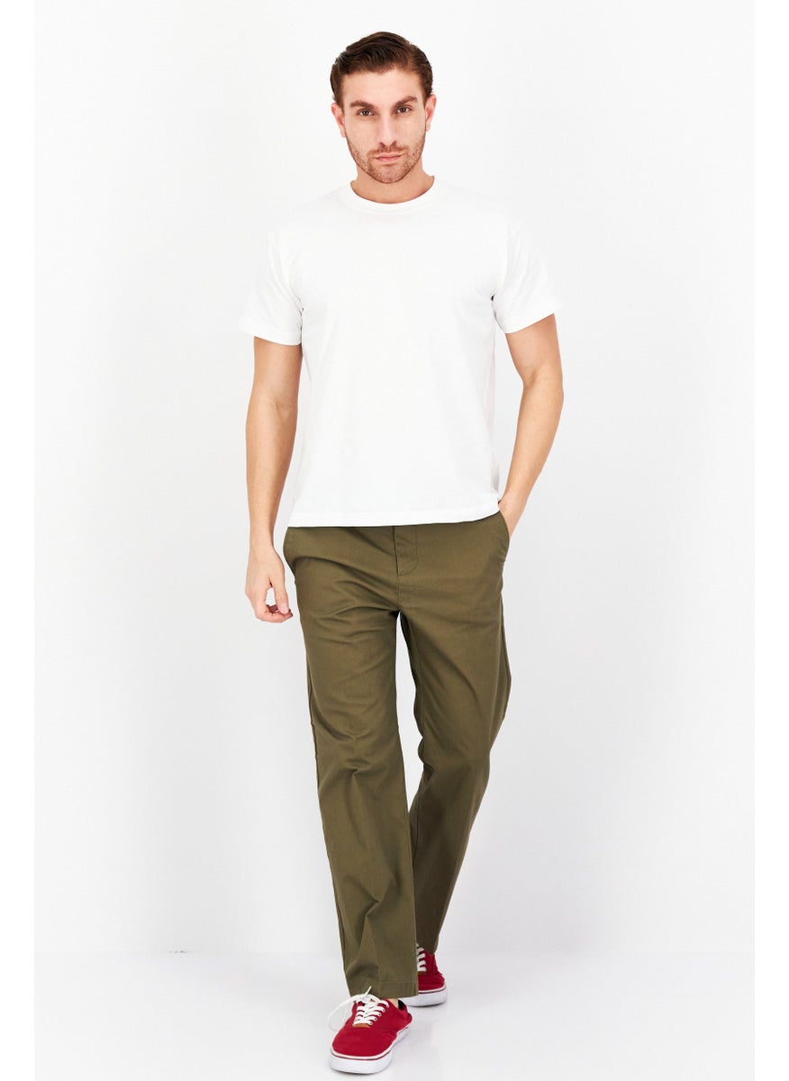 ESPRIT Men Regular Fit Plain Chino Pants, Olive  - Image 4