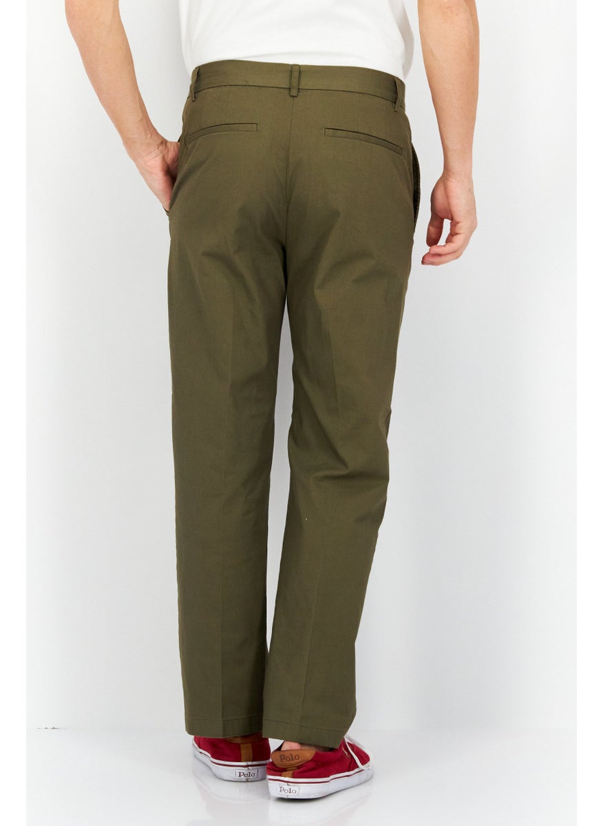 ESPRIT Men Regular Fit Plain Chino Pants, Olive  - Image 3