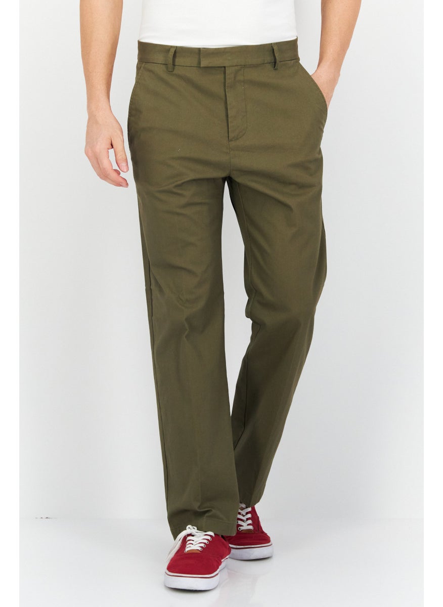 ESPRIT Men Regular Fit Plain Chino Pants, Olive  - Image 1