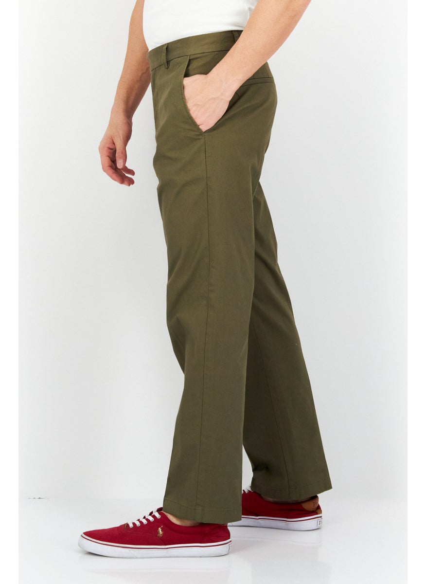 ESPRIT Men Regular Fit Plain Chino Pants, Olive  - Image 2