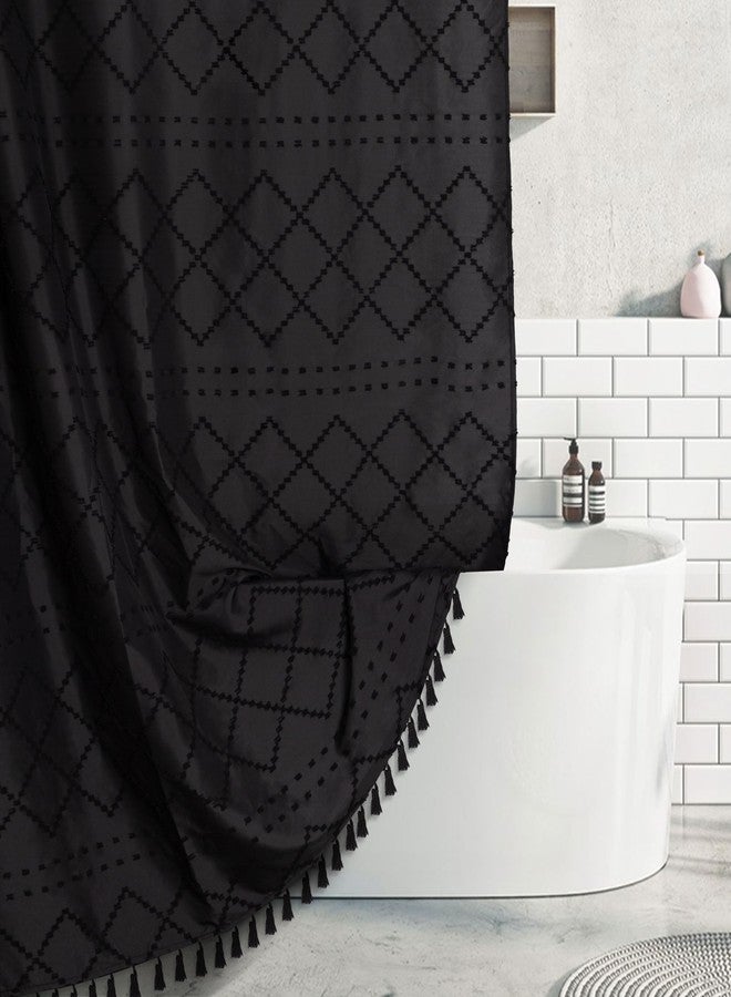 Siiluminisoy Black Shower Curtain Boho Fabric Shower Curtain Black Tufted Texture Striped Modern Farmhouse Shower Curtains for Bathroom, 72 x 72 - Image 1