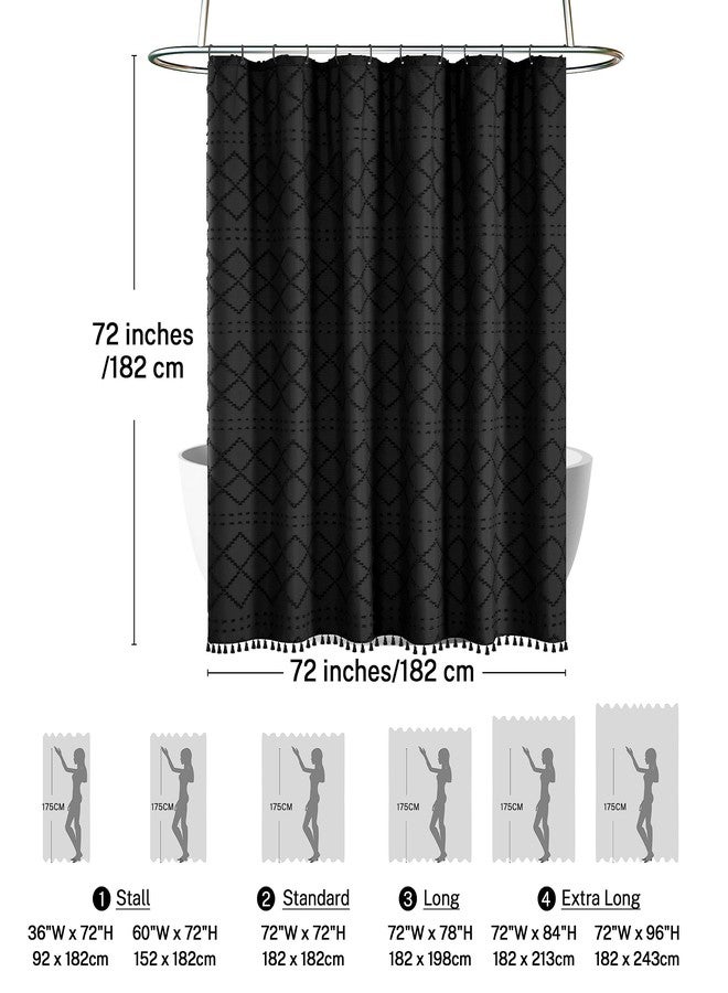 Siiluminisoy Black Shower Curtain Boho Fabric Shower Curtain Black Tufted Texture Striped Modern Farmhouse Shower Curtains for Bathroom, 72 x 72 - Image 5