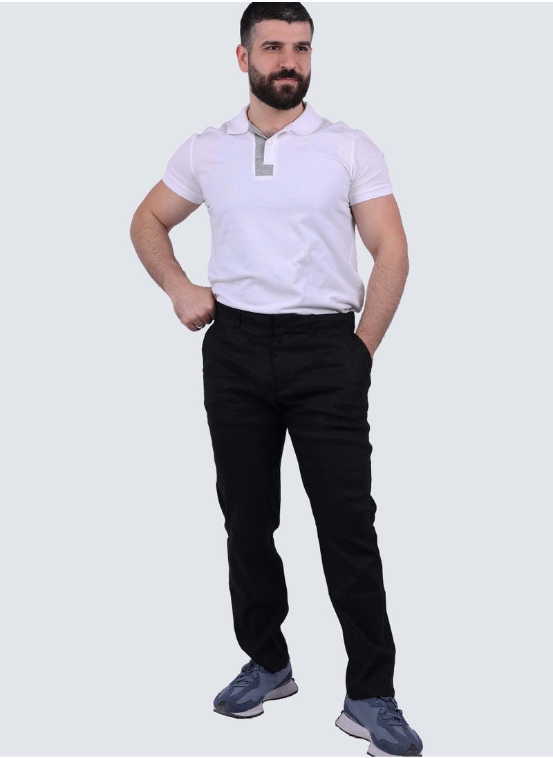 SELECTED - Men's Casual Flat Front Pant in Black - Image 1