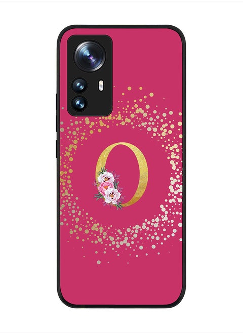 Rugged Black edge case for Xiaomi 12 Lite, Slim fit Rubber Edges Thin Cover -  Custom Monogram Initial Letter Floral Pattern Alphabet - O  (Dark Pink Rose )