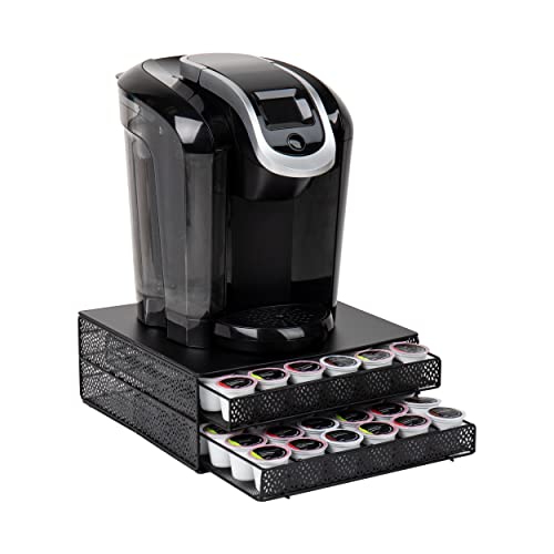 Mind Reader Single Serve Coffee Pod Organizer with 2 Drawers, 72 Pod Capacity, Metal Mesh, 13"L x 12.75"W x 5"H, Black - Image 1
