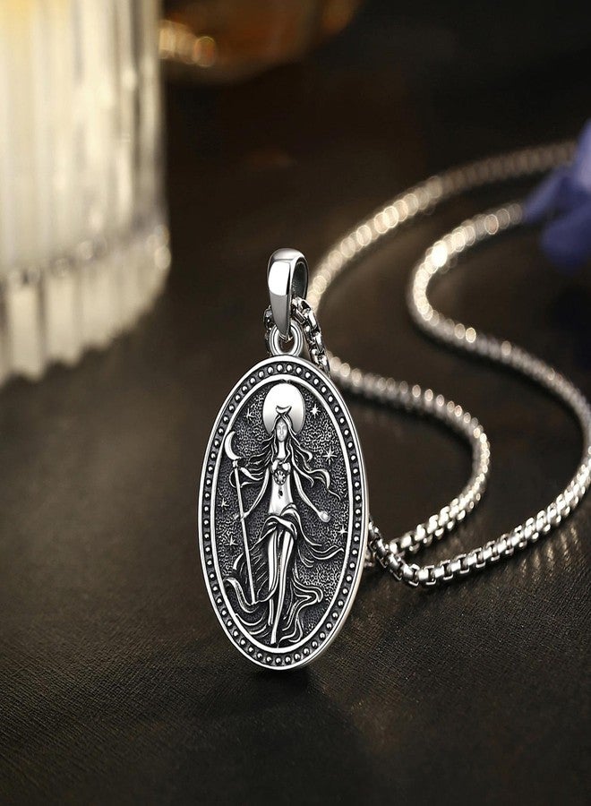 EUDORA Goddess Nyx Necklace Medal for Women S925 Sterling Silver, Ancient Greek Mythology Primordial Goddess of Night Nyx Pendant Necklaces Vintage Amulet Energy Jewelry Gift for Women, 20"+2" - Image 2