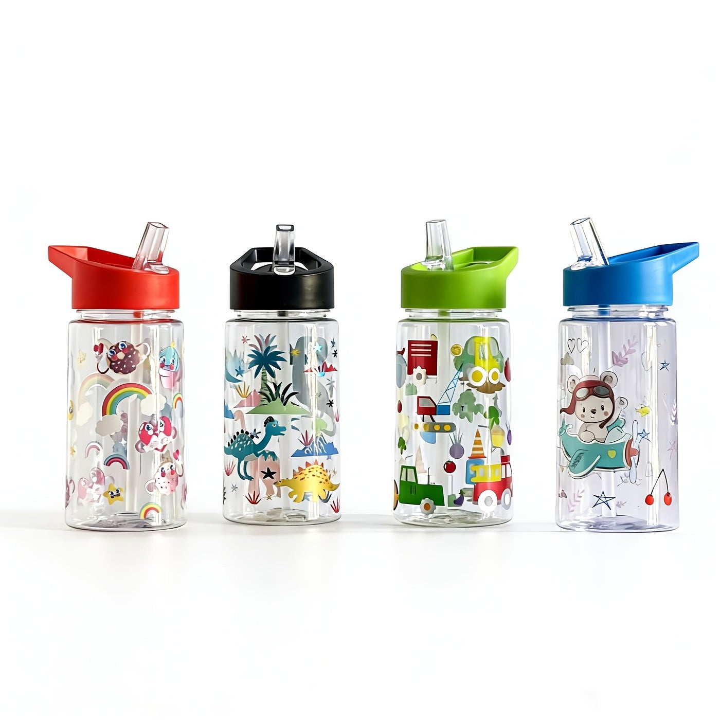 Blue Little Bear Flying Cartoon Animal Pattern Straw Cup Outdoor Camping Picnic Portable Water Bottle Cute Gift