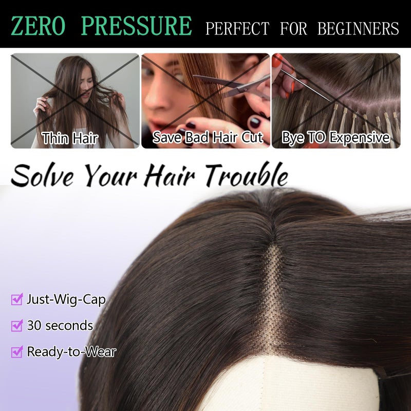 AISI HAIR 14 Inch Highlights Caramel Brown Wigs for Women - Shoulder Length Wave Wig with Pre-Cut Lace Hairline, Middle Part Natural Wavy Bob Synthetic Heat Resistant Fiber for Daily and Party - Image 4