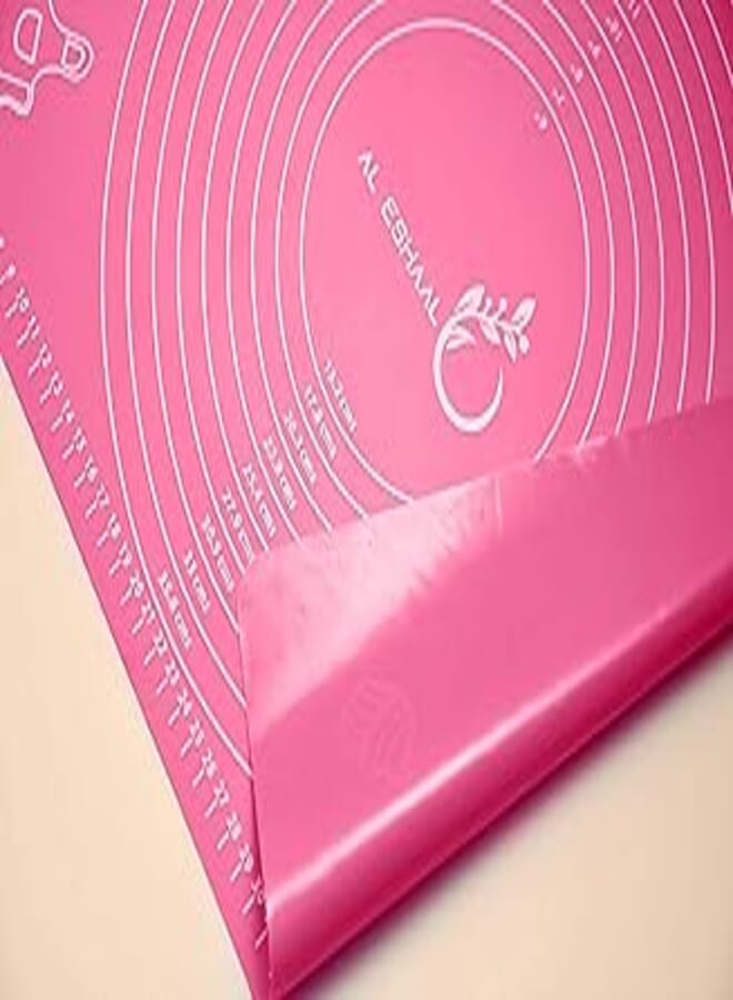 Al-Eshaal Large Silicone Baking Mat(40x50x0.1cm) for Pastry Dough Rolling Fondant Mat with Dough Scrapper, Storage Bag and Heat Resistance Non-Stick Non-Slip Pizza Dough Shaping Mat (Pink)