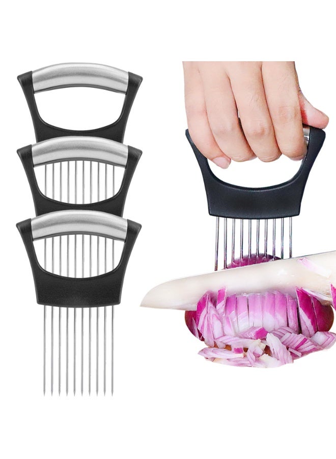 Onion Holder for Slicing, 3 Pieces Tomato Slicer, Stainless Steel Onion Chopper Veggie Cutter for Potato and Avocados, Food Slicer Assistant Tool, Useful Kitchen Gadgets Meat Tenderizer  - Image 1