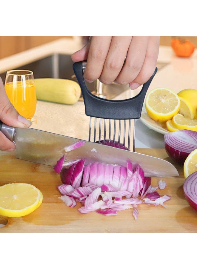 Onion Holder for Slicing, 3 Pieces Tomato Slicer, Stainless Steel Onion Chopper Veggie Cutter for Potato and Avocados, Food Slicer Assistant Tool, Useful Kitchen Gadgets Meat Tenderizer  - Image 4