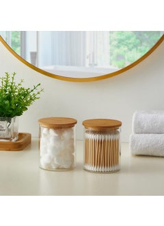 ARUZEN ARUZEN Dispenser Holder Glass Apothecary Jars Bathroom Canisters Vanity Jars Containers for Cotton Balls Swab Pads Round QTips Hair Ties Floss Small Things PACK OF 2  - Image 4