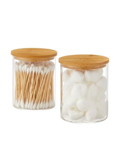 ARUZEN ARUZEN Dispenser Holder Glass Apothecary Jars Bathroom Canisters Vanity Jars Containers for Cotton Balls Swab Pads Round QTips Hair Ties Floss Small Things PACK OF 2  - Image 1