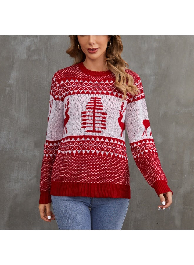 NIBEMINENT Christmas Knitted Sweater Women's Round Neck Hoodie Long Sleeve Lazy Style Cartoon Pattern Sweater Autumn  Collection