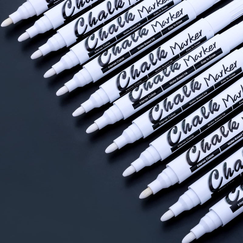Volcanics White Liquid Chalk Markers for Blackboard Window Marker for Glass Washable Crayons Window Paint Pen Chalk Pens for Glass 12 Pack