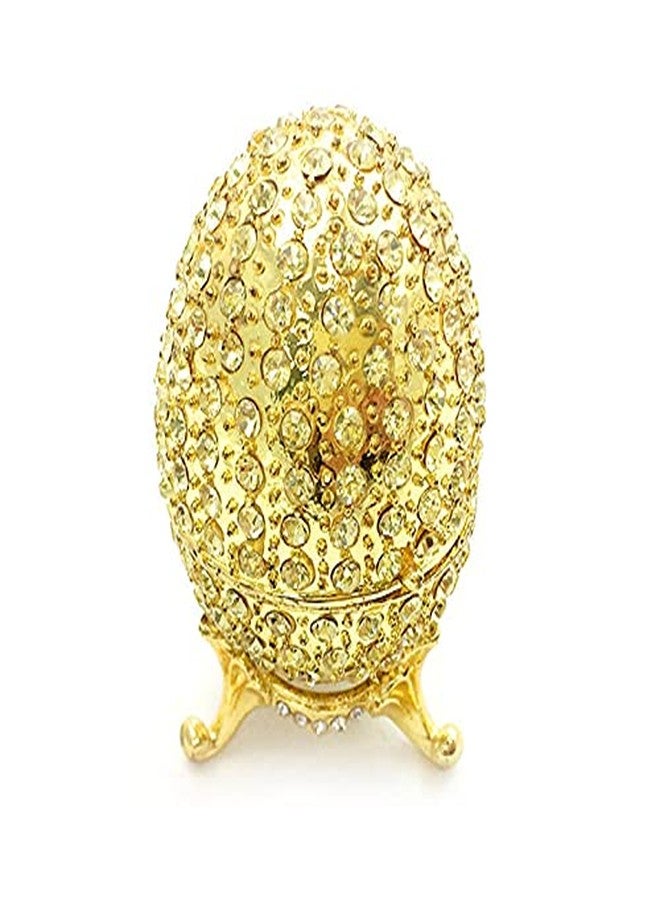 Hakeeta Hand-Painted Mini Faberge Egg with Rich Enamel and Sparkling Rhinestones Jewelry Trinket Box (Gold) - Image 1