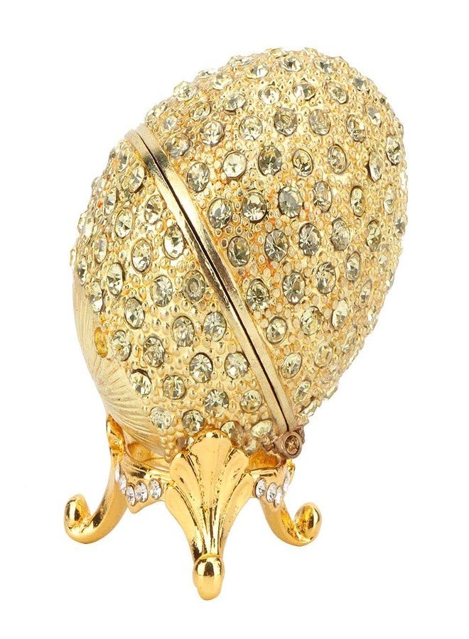 Hakeeta Hand-Painted Mini Faberge Egg with Rich Enamel and Sparkling Rhinestones Jewelry Trinket Box (Gold) - Image 5