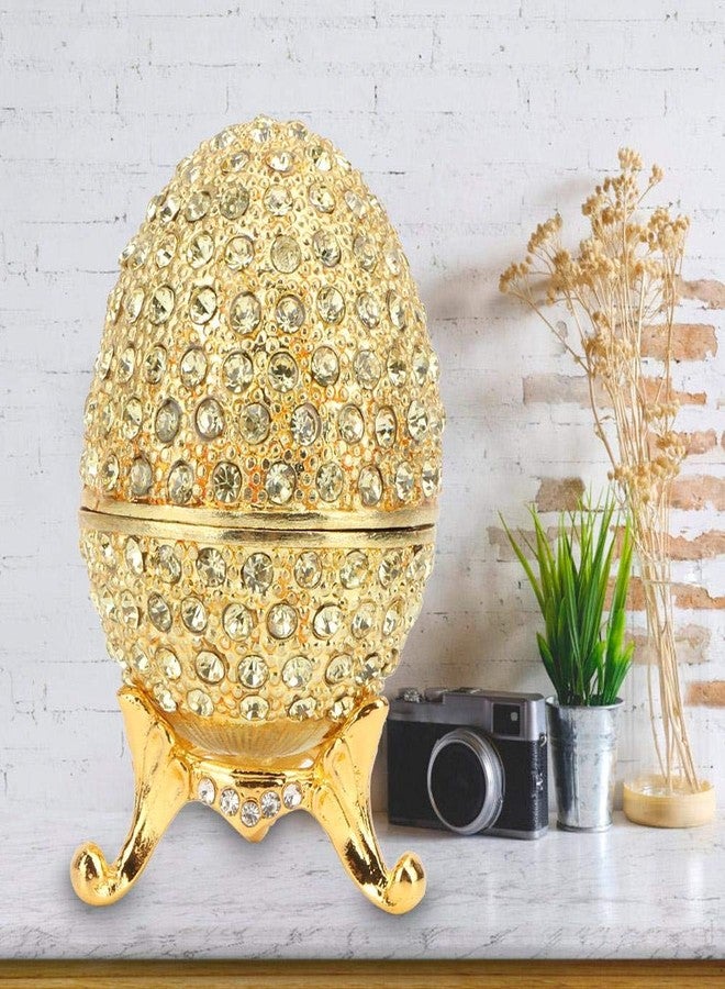 Hakeeta Hand-Painted Mini Faberge Egg with Rich Enamel and Sparkling Rhinestones Jewelry Trinket Box (Gold) - Image 2