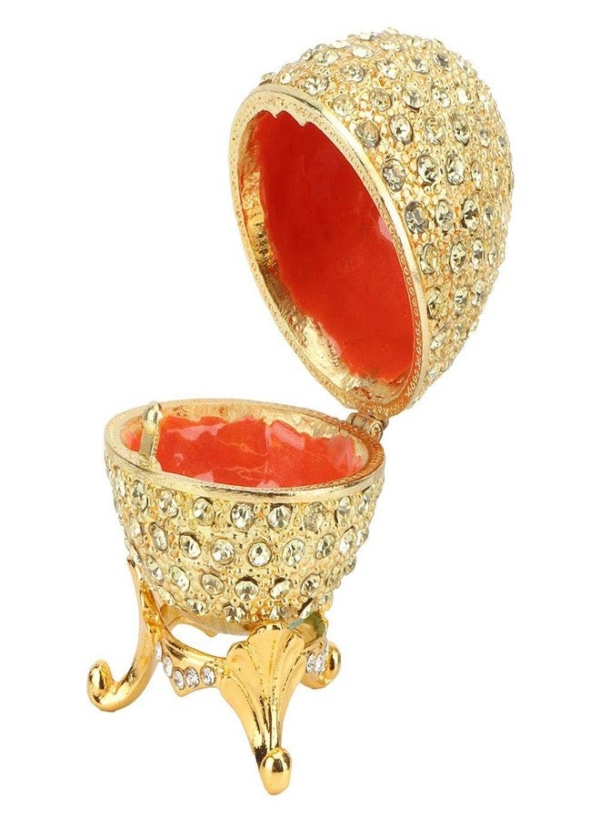 Hakeeta Hand-Painted Mini Faberge Egg with Rich Enamel and Sparkling Rhinestones Jewelry Trinket Box (Gold) - Image 4