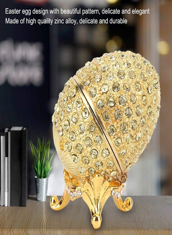 Hakeeta Hand-Painted Mini Faberge Egg with Rich Enamel and Sparkling Rhinestones Jewelry Trinket Box (Gold) - Image 3
