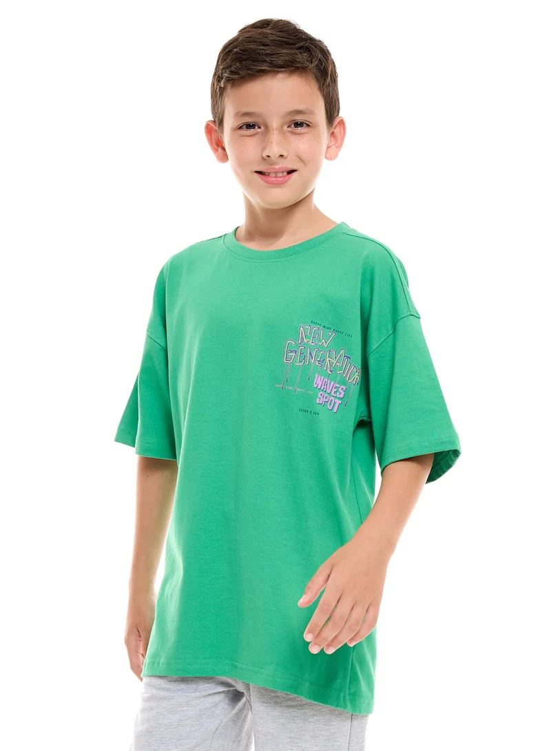 victor and jane Victor and Jane Boys Oversized T-shirt with Big Print on the Back - Green