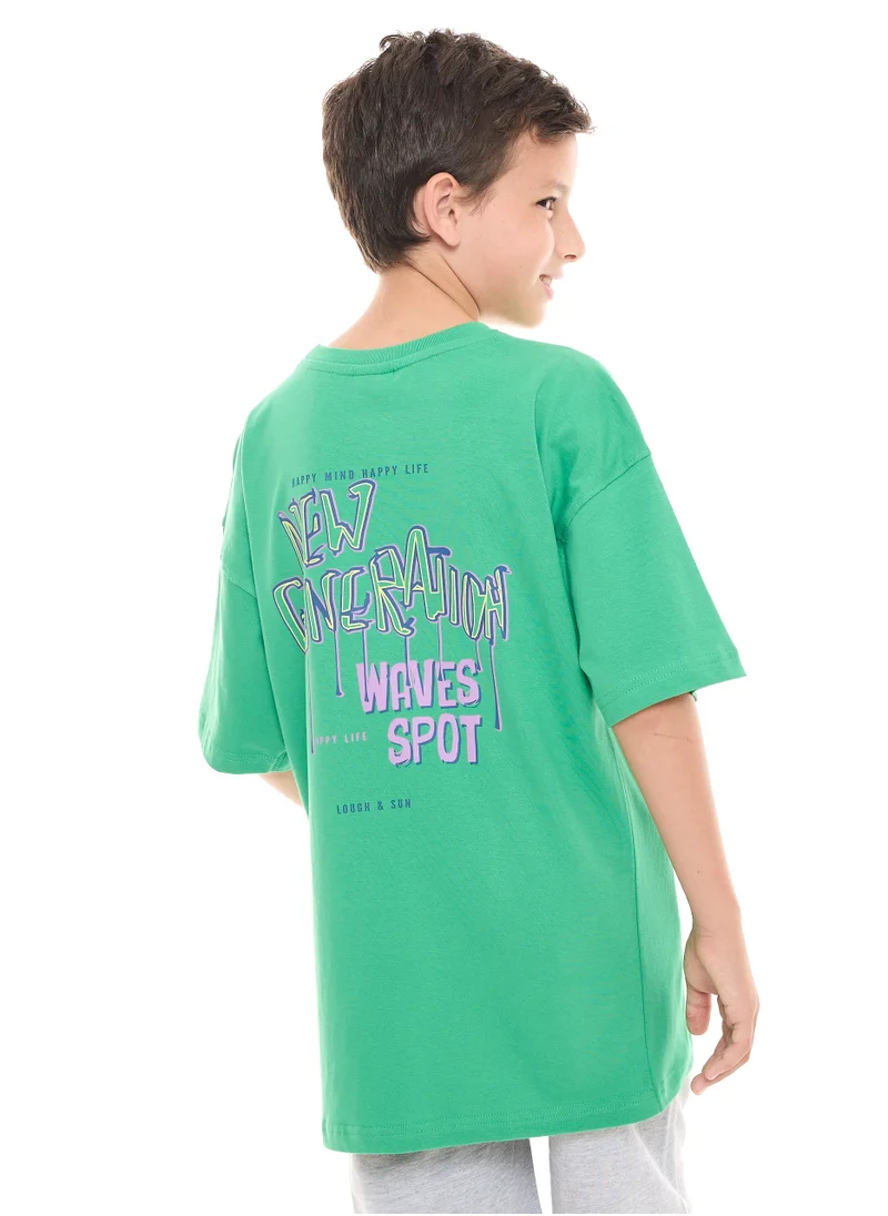 فكتور اند جين Victor and Jane Boys Oversized T-shirt with Big Print on the Back - Green