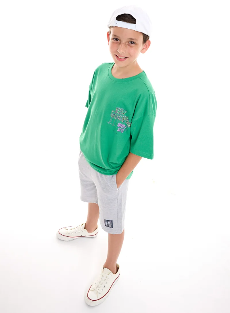 victor and jane Victor and Jane Boys Oversized T-shirt with Big Print on the Back - Green
