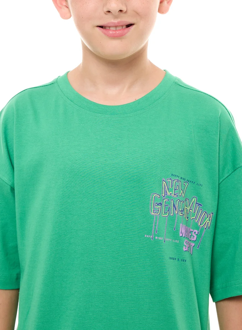 victor and jane Victor and Jane Boys Oversized T-shirt with Big Print on the Back - Green
