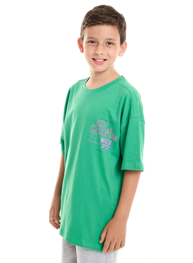 victor and jane Victor and Jane Boys Oversized T-shirt with Big Print on the Back - Green