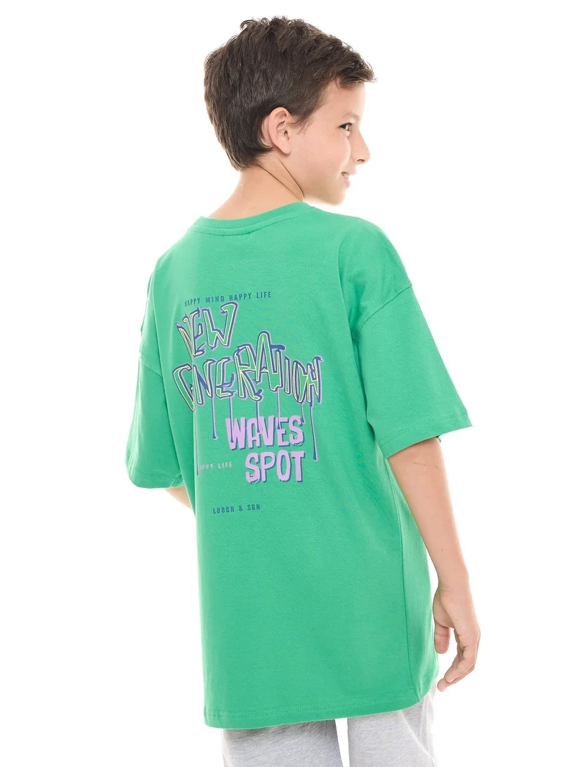 Victor And Jane Victor and Jane Boys Oversized T-shirt with Big Print on the Back - Green