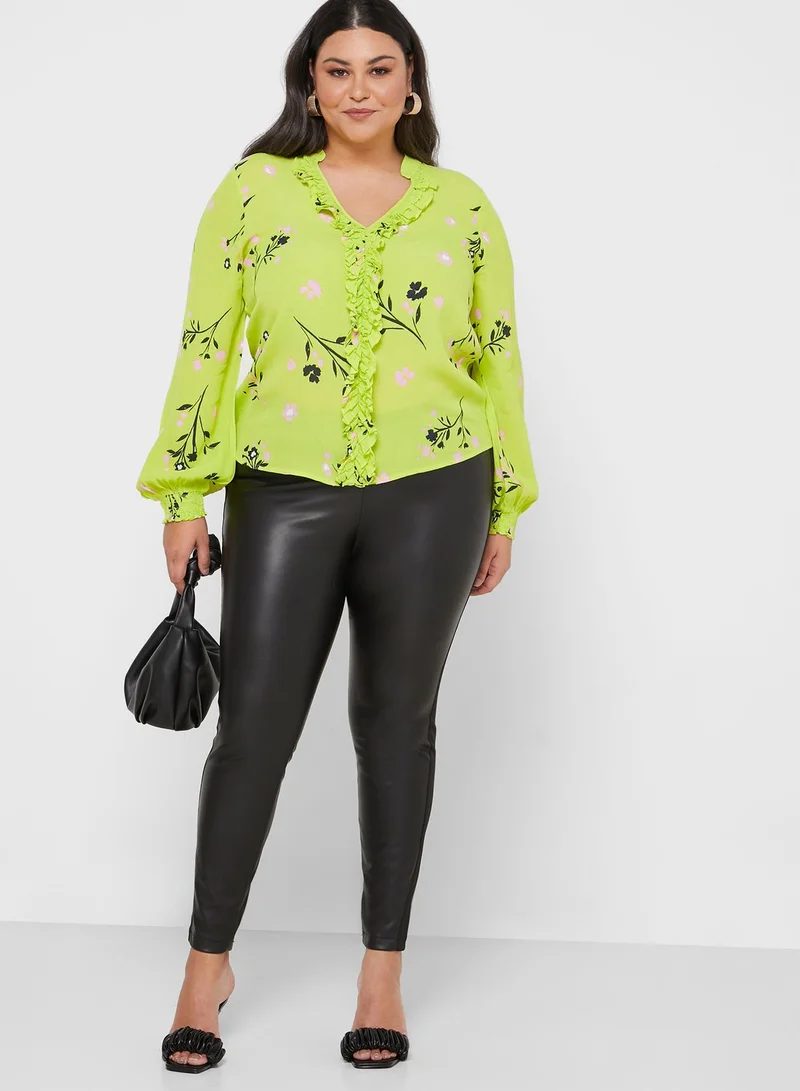 River Island Plus Lime Ruffle Front Blouse