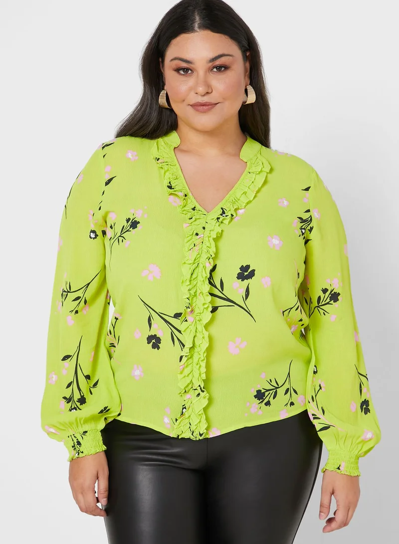 River Island Plus Lime Ruffle Front Blouse