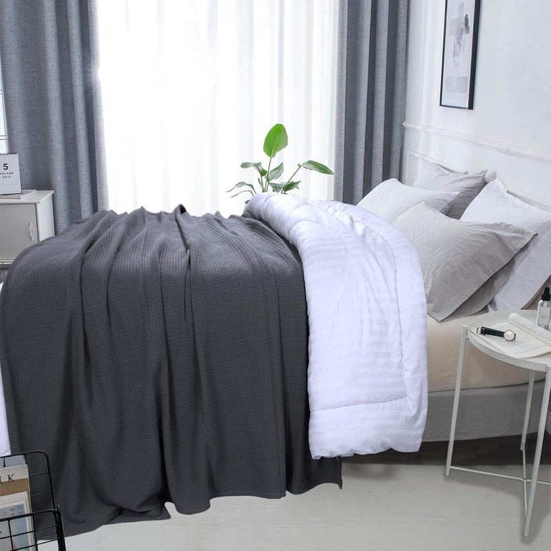 DOLLCENT 100% Cotton King Size Blanket for Bed, Premium Soft Combed Lightweight Blankets, Washed Breathable Cozy Bed Throw Blanket, Grey King Cotton Blankets for All Season: Grey (108"x90") - Image 3