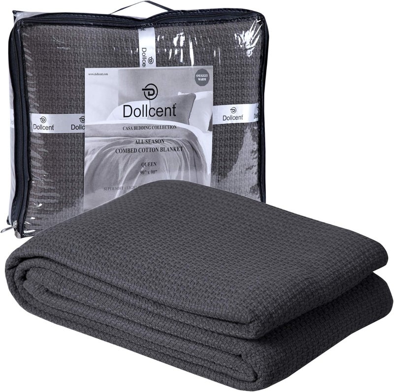 DOLLCENT 100% Cotton King Size Blanket for Bed, Premium Soft Combed Lightweight Blankets, Washed Breathable Cozy Bed Throw Blanket, Grey King Cotton Blankets for All Season: Grey (108"x90") - Image 1