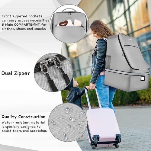 SINVICKO Car Seat Travel Bag,Padded Car Seats Backpack with Steel Cable Handle and Reflective Stripes, Large Durable Carseat Carrier Bag,Airport Gate Check Bag,Infant Seat Travel Bag with Shoulder Strap,Grey - Image 5