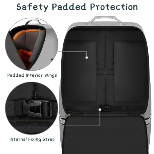 SINVICKO Car Seat Travel Bag,Padded Car Seats Backpack with Steel Cable Handle and Reflective Stripes, Large Durable Carseat Carrier Bag,Airport Gate Check Bag,Infant Seat Travel Bag with Shoulder Strap,Grey - Image 3