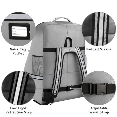 SINVICKO Car Seat Travel Bag,Padded Car Seats Backpack with Steel Cable Handle and Reflective Stripes, Large Durable Carseat Carrier Bag,Airport Gate Check Bag,Infant Seat Travel Bag with Shoulder Strap,Grey - Image 4