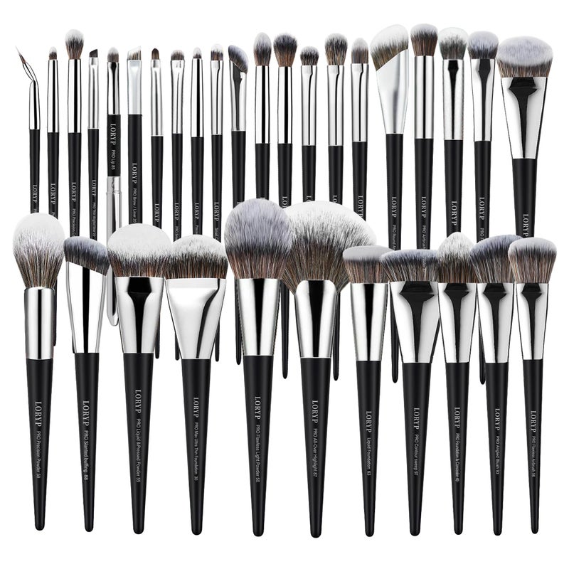 LORYP Professional Makeup Brushes Set 32Pcs Matte Black Cosmetic Brush Kit for All Face & Eye of Soft Vegan Synthetic Hair for Artists & Enthusiasts - Image 1