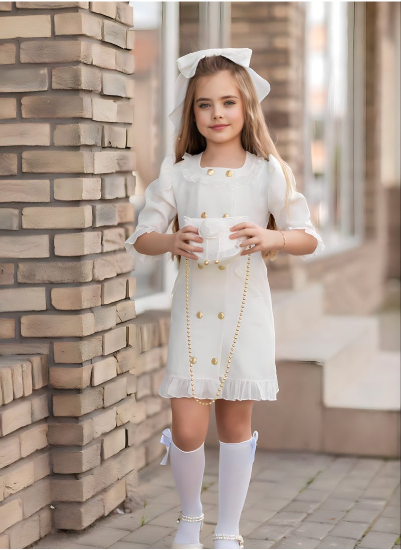 OLUDENIZ Dress Chic 4-Piece Girls' Celebration Ensemble: Includes Dress, Hair Clip, Handbag, and Long Socks - Coordinated Colors, Made in Turkey  - Image 3