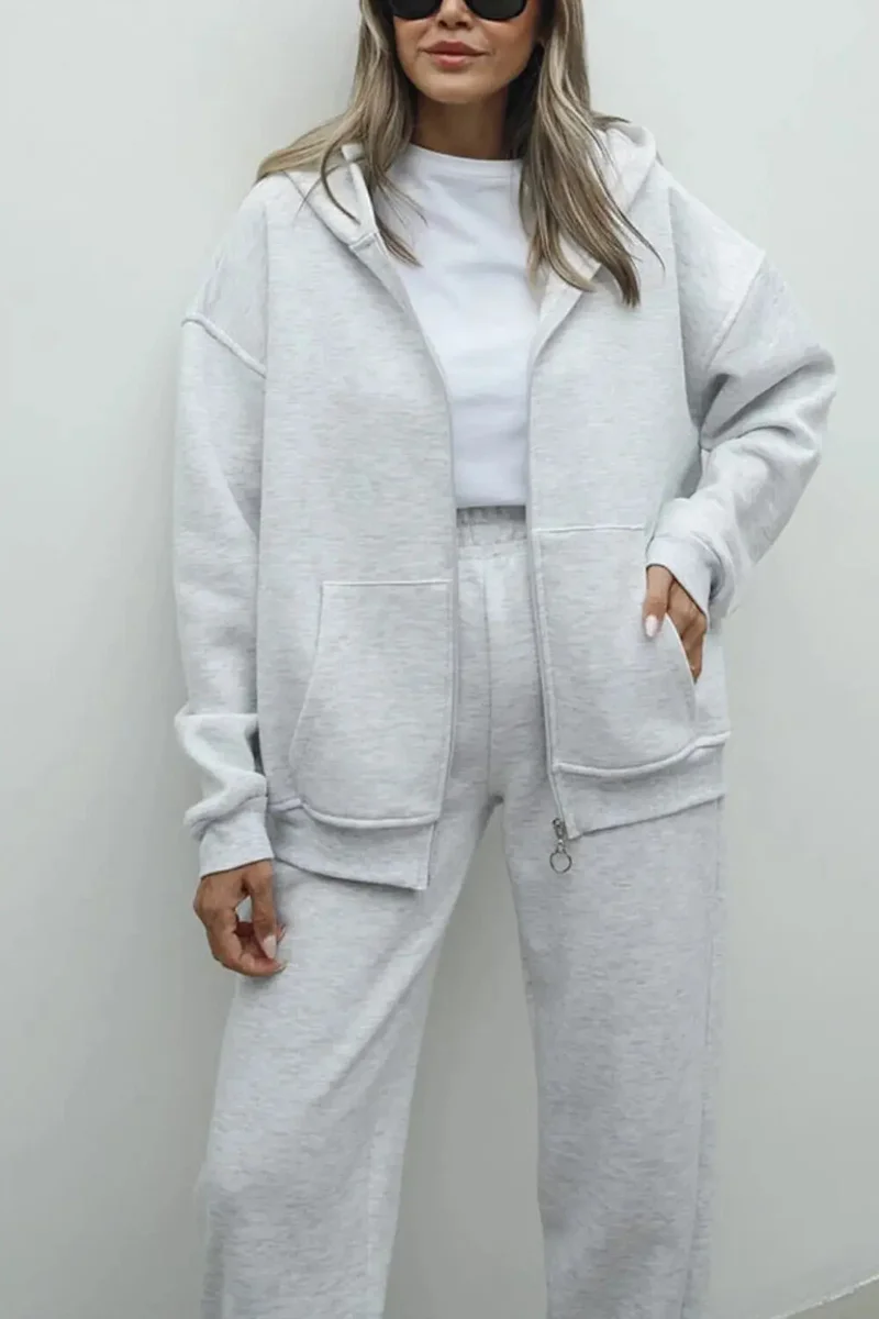 Feville Ribbed Zippered Oversize Sweatshirt
