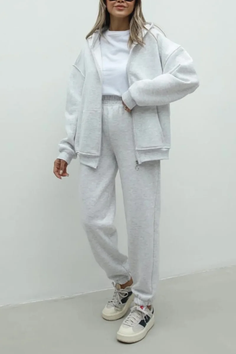Feville Ribbed Zippered Oversize Sweatshirt