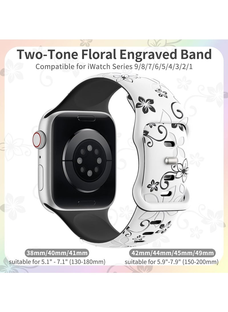 DKNG - Apple Watch Series 10 Band, Floral Engraved Band, Compatible Apple Watch Strap 42mm 44mm 45mm 46mm 49mm Ladies, Lovely Flower iWatch Band iWatch Series SE 10 9 8 7 6 5 4 3 2 1Ultra - Image 1